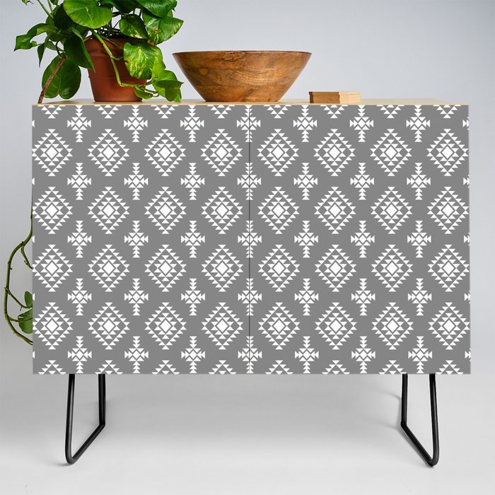 Grey and White Native American Tribal Pattern Credenza