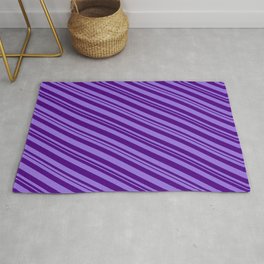 [ Thumbnail: Purple and Indigo Colored Lined/Striped Pattern Rug ]