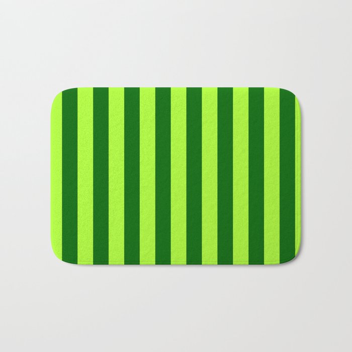 Dark Green & Light Green Colored Stripes/Lines Pattern Bath Mat