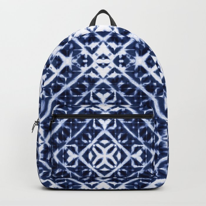Baroque tie dye of white and indigo blue squares Backpack