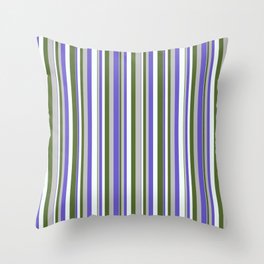 [ Thumbnail: Grey, Slate Blue, Mint Cream & Dark Olive Green Colored Stripes/Lines Pattern Throw Pillow ]