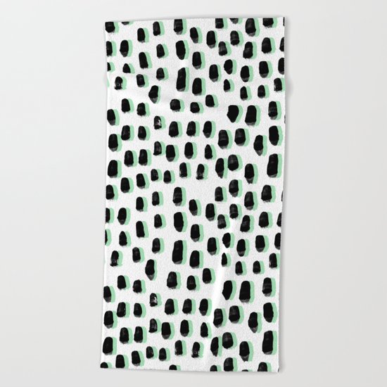 Shift pattern mint pastel black and white minimal dots painting brushstrokes modern art dorm college Beach Towel