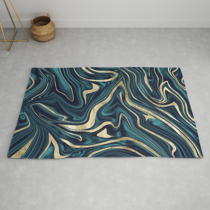 Teal Navy Blue Gold Marble 1 Decor Art Society6 Rug By