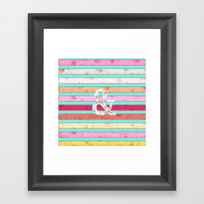 And...| Bright Whimsical Floral Ampersand Stitches Stripes Framed Art Print