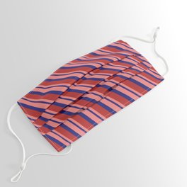 [ Thumbnail: Light Coral, Midnight Blue, and Red Colored Stripes/Lines Pattern Face Mask ]
