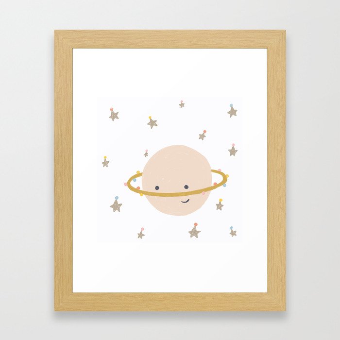Cute Saturn illustration with stars  Framed Art Print