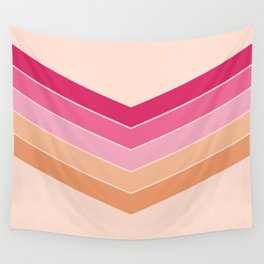 V - Pink and Orange Minimalistic Colorful Retro Stripe Art Pattern Wall Tapestry