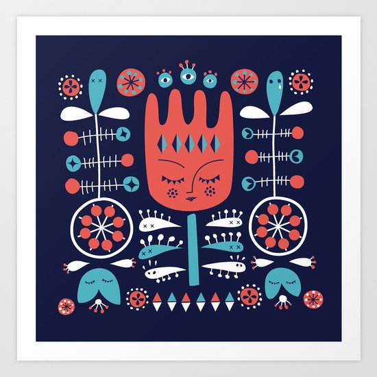 Folksy - Midnight blue Art Print