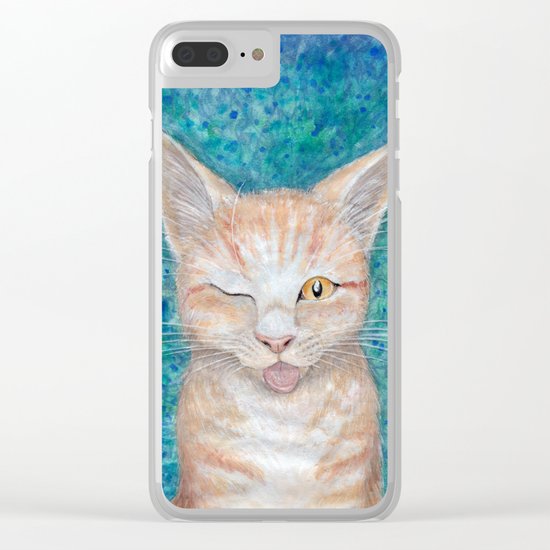 ;P ~ "Seb the Groovy Cat" by Amber Marine ~ Watercolor & Acrylic Painting, (Copyright 2016) Clear iPhone Case