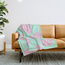 Pink and Mint Green Monstera Pattern Throw Blanket