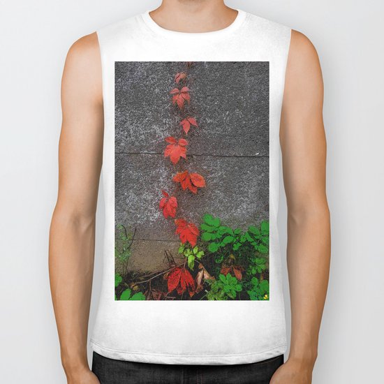 Red and green leaves on the wall Biker Tank