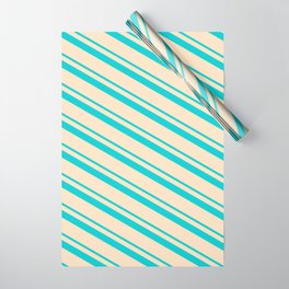 [ Thumbnail: Dark Turquoise & Bisque Colored Stripes Pattern Wrapping Paper ]