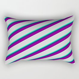 [ Thumbnail: Vibrant Light Gray, Green, Midnight Blue, Purple & Light Cyan Colored Striped/Lined Pattern Rectangular Pillow ]