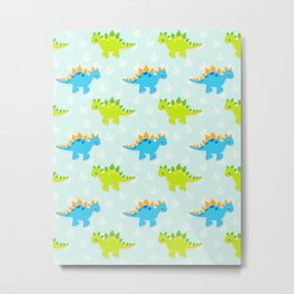 Cute Dinosaur Nursery Illustration – Green and Blue stegosaurus Metal Print