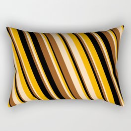 [ Thumbnail: Orange, Tan, Brown, and Black Colored Striped Pattern Rectangular Pillow ]