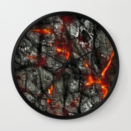 Fiery lava glowing through dark melting stone Wall Clock
