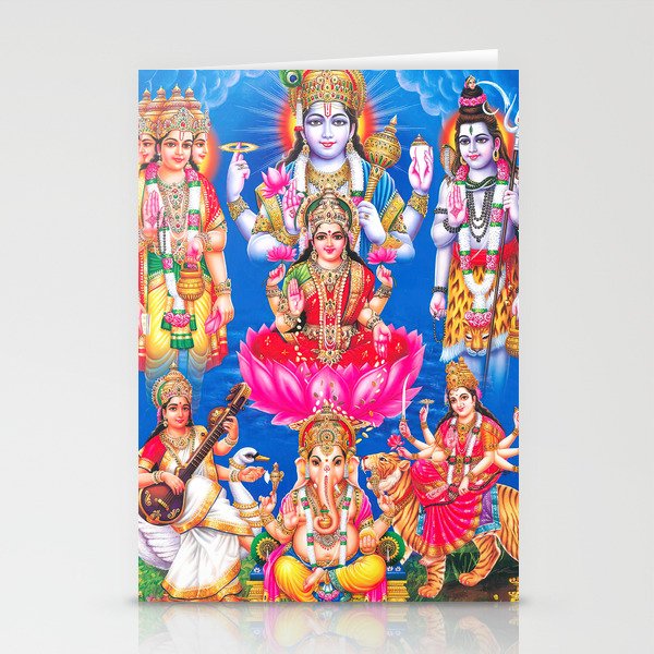 Lakshmi showering money with Ganesha, Saraswati, Shiva, Vishnu, and Durga  Stationery Cards