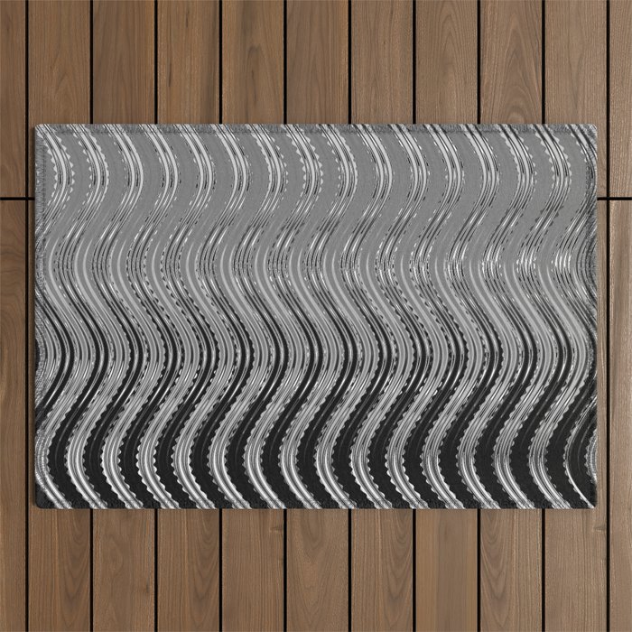 Silver Symphony: Shades of Grey Ombre Wave Outdoor Rug