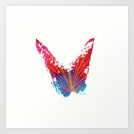 Abstract red and blue butterfly with fan Art Print