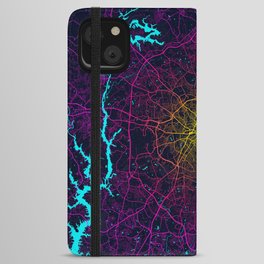 Charlotte City Map of North Carolina, USA - Neon iPhone Wallet Case