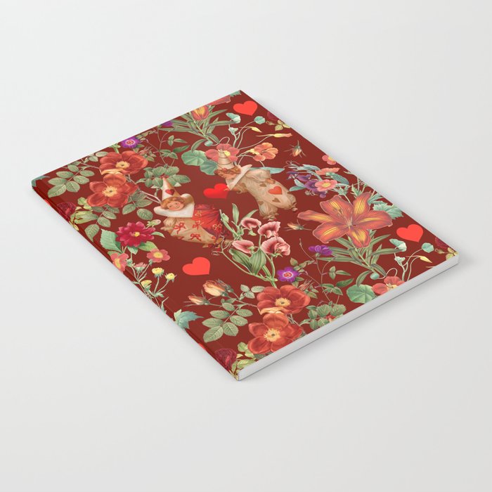 Valentine's Day In the Red Dahlia Blooming Garden - Vintage illustration collage   Notebook