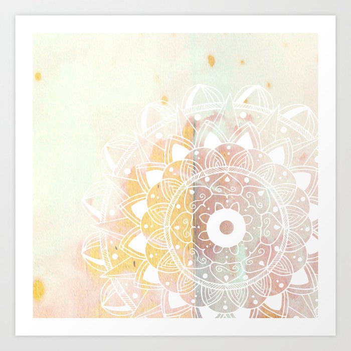 Delicate white mandala on pink Art Print