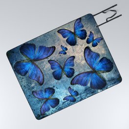 butterfly blue vintage  Picnic Blanket