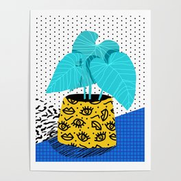 Totes magoats - memphis throwback retro house plant squiggle dot polka dot neon 1980s 80s style art Poster