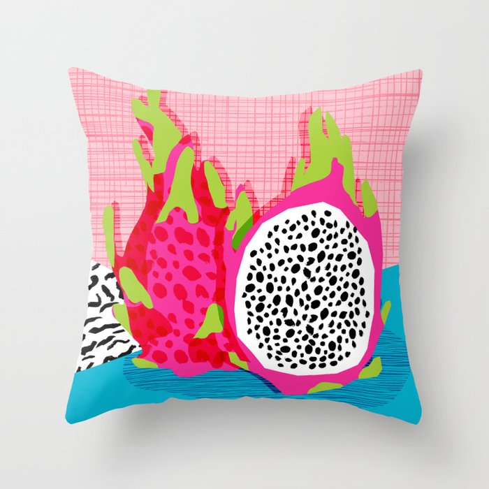 Hard Core - memphis throwback retro neon tropical fruit dragonfruit exotic 1980s 80s style pop art Throw Pillow