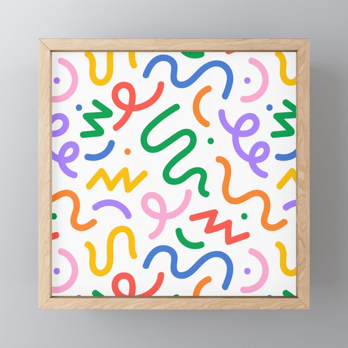 Colorful abstract line squiggle doodle pattern Framed Mini Art Print