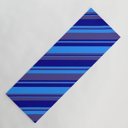 [ Thumbnail: Dark Slate Blue, Dark Blue & Blue Colored Stripes Pattern Yoga Mat ]