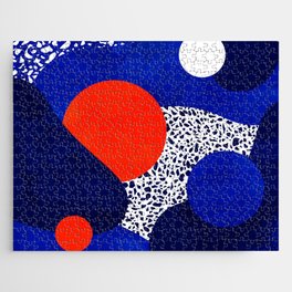 Terrazzo galaxy blue night white red Jigsaw Puzzle