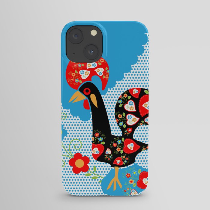 Portuguese Rooster of Luck with blue dots iPhone Case