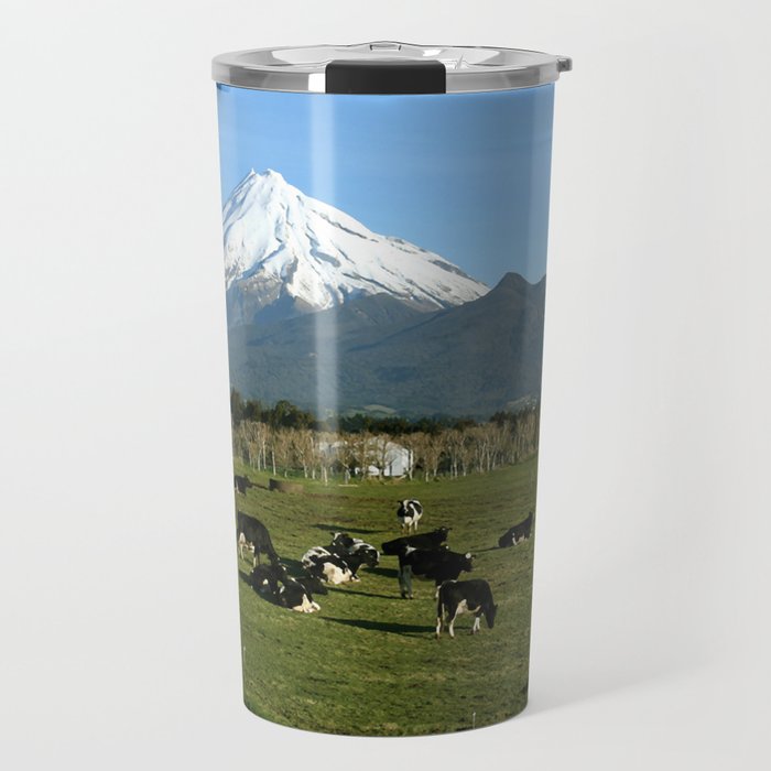 Mt Taranaki Cows Field New Zealand Travel Mug