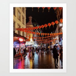 London Chinatown after the Rain Art Print | Londonwestend, Londonchinatown, Asian, Chinese, Orange, Urbanscene, Photo, Soho, Travel, Lanterns 