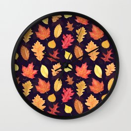 Autumn Leaves - dark plum Wall Clock