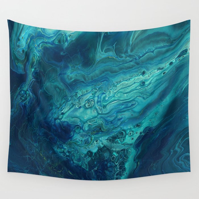 Blue & Teal Acrylic Abstract Fluid Art Wall Tapestry