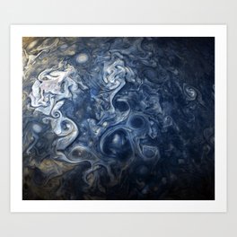 Swirling Blue Clouds of Planet Jupiter from Juno Cam Art Print