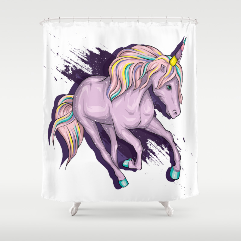 Realistic Rainbow Purple Unicorn Lgbt Pride Shower Curtain By