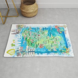 Ireland Illustrated Travel Map with Tourist Highlights - Signpost Edition Area & Throw Rug
