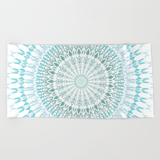 Turquoise White Mandala Beach Towel