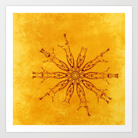 Smoke flowers on textured yellow Art Print