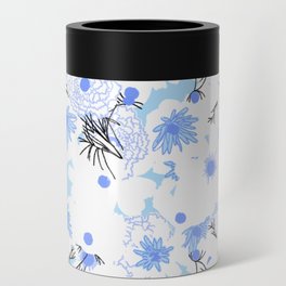 Retro Modern Spring Wildflowers Blue and Turquoise Can Cooler