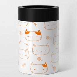 Orange Doodle Kitten Faces Pattern Can Cooler
