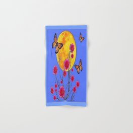 MONARCH BUTTERFLIES FULL MOON WINTER RED ROSES BLUE ART Hand & Bath Towel