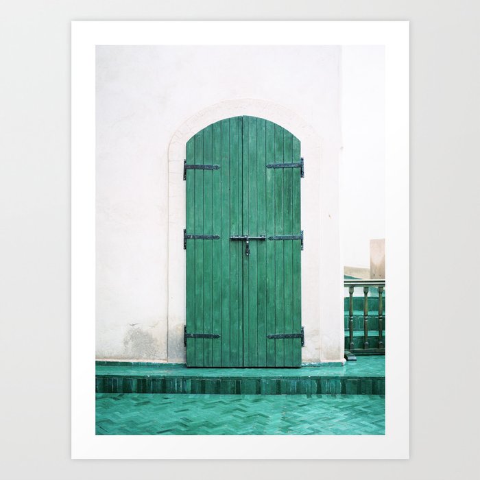 Le Jardin Secret | Turquoise wooden door in Marrakech | Colorful travel photograph wanderlust Art Print