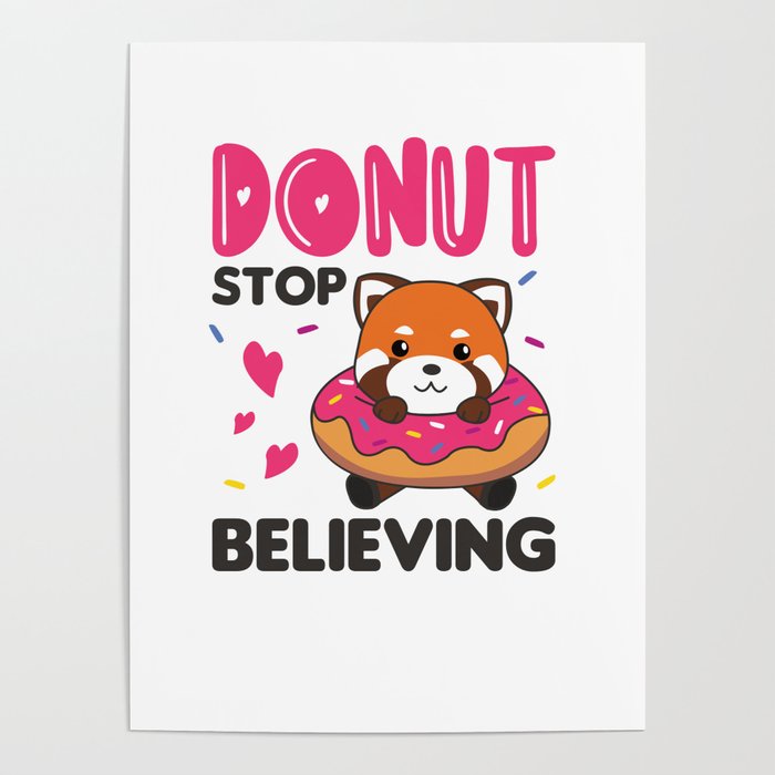 Sweet Red Panda Funny Animals In Donut Pink Poster