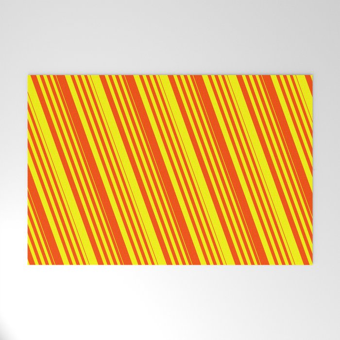 Red & Yellow Colored Lined Pattern Welcome Mat