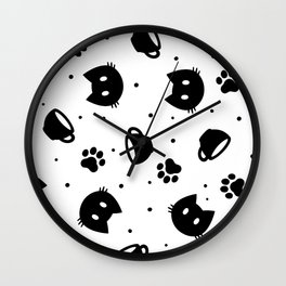 Pattern kitty coffee black and white Wall Clock