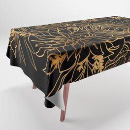 Nanette line art floral bouquet in gold and black (1) Tablecloth